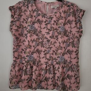LOFT Blush Floral Print Blouse